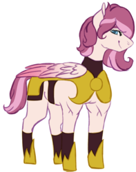 Size: 2410x3060 | Tagged: safe, artist:midnight-drip, oc, oc only, oc:honey sickle, pegasus, pony, female, high res, magical lesbian spawn, mare, offspring, parent:fluttershy, parent:pinkie pie, parents:flutterpie, royal guard, simple background, solo, white background