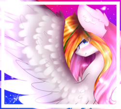 Size: 1000x900 | Tagged: safe, artist:anasflow, oc, oc only, pegasus, pony, blushing, ear fluff, female, large wings, looking at you, looking back, looking back at you, mare, solo, spread wings, wings