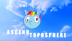 Size: 1280x720 | Tagged: safe, artist:macho madness, rainbow dash, pony, g4, 1000 hours in ms paint, cloud, female, inside joke, solo, stock image, surreal meme, text, wat