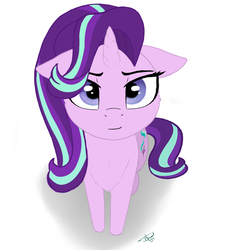 Size: 811x900 | Tagged: safe, artist:alexcooler, starlight glimmer, pony, unicorn, g4, chest fluff, cute, female, floppy ears, glimmerbetes, looking at you, mare, simple background, sitting, smiling, solo, white background