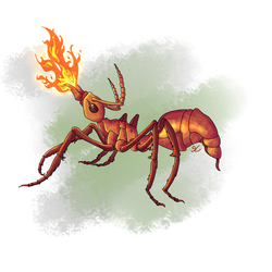 Size: 2000x2000 | Tagged: safe, artist:sourcherry, ant, insect, fallout equestria, ambiguous gender, animal, fanfic, fanfic art, fire, fire ants, giant ant, high res, mutant manual, solo