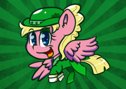 Size: 1280x900 | Tagged: safe, artist:tranzmuteproductions, oc, oc only, oc:sweetie bloom, pegasus, pony, clothes, female, hat, holiday, leprechaun, mare, open mouth, saint patrick's day, solo