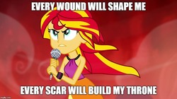 Size: 896x500 | Tagged: safe, sunset shimmer, equestria girls, g4, bring me the horizon, female, image macro, meme, solo, song reference, throne