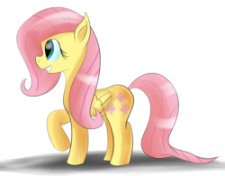 Size: 3640x2839 | Tagged: safe, artist:aflurryofdragons, fluttershy, pegasus, pony, g4, cute, female, folded wings, high res, mare, profile, raised hoof, shyabetes, smiling, solo, standing, wings