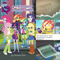Size: 2048x2048 | Tagged: safe, applejack, fluttershy, pinkie pie, rainbow dash, rarity, sci-twi, sunset shimmer, twilight sparkle, a friendship to remember, equestria girls, equestria girls series, forgotten friendship, g4, most likely to be forgotten, comparison, high res, title card