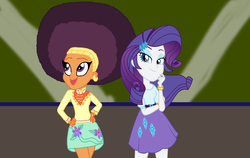 Size: 2000x1263 | Tagged: safe, edit, editor:ktd1993, rarity, saffron masala, equestria girls, g4, afro, catwalk, equestria girls-ified, female, lesbian, raffron, shipping