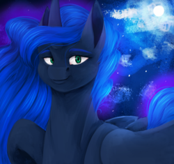 Size: 1024x963 | Tagged: safe, artist:eggymy, princess luna, pony, g4, bust, female, moon, night, portrait, solo