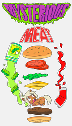 Size: 2000x3500 | Tagged: safe, alternate version, artist:skeletonburglar, oc, oc only, oc:honey cream, pony, bread, burger, cheese, design, food, hamburger, high res, imminent vore, ketchup, lettuce, looking up, meat, pickles, sandwich, sauce, scared, screaming, shirt design, simple background, tomato, typography, white background