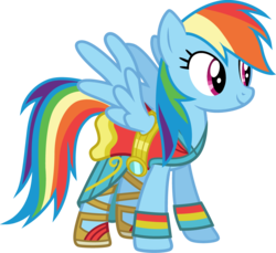 Size: 1000x915 | Tagged: safe, artist:cloudy glow, rainbow dash, pegasus, pony, equestria girls specials, g4, my little pony equestria girls: movie magic, what about discord?, clothes, equestria girls outfit, equestria girls ponified, female, mare, multicolored hair, ponified, rainbow dash always dresses in style, simple background, smiling, solo, transparent background
