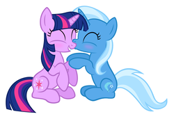 Size: 760x520 | Tagged: safe, artist:navitaserussirus, trixie, twilight sparkle, g4, female, kissing, lesbian, ship:twixie, shipping