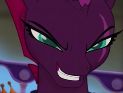 Size: 557x421 | Tagged: safe, screencap, tempest shadow, pony, unicorn, g4, my little pony: the movie, angry, broken horn, cropped, eye scar, faic, female, horn, scar, smiling, smirk, smug, smugest shadow, solo