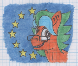 Size: 1471x1256 | Tagged: safe, artist:summerium, oc, oc only, oc:summer lights, pony, european union, flag, glasses, graph paper, lined paper, male, solo, traditional art