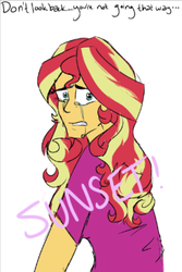 Size: 391x586 | Tagged: safe, artist:ficklepickle9421, sunset shimmer, series:sunlightsentry weekly, equestria girls, g4, crying, implied sci-twi, sad