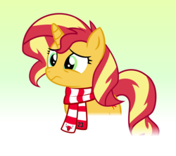 Size: 8772x7799 | Tagged: safe, artist:jdrus, sunset shimmer, pony, unicorn, g4, absurd resolution, base used, bust, clothes, female, frown, gradient background, mare, portrait, scarf, solo