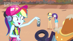 Size: 1920x1080 | Tagged: safe, screencap, applejack, rainbow dash, rarity, equestria girls, g4, lost and found, my little pony equestria girls: better together, applejack's beach shorts swimsuit, beach, cellphone, clothes, feet, female, flip-flops, geode of super speed, headphones, magical geodes, nokia, nokia 3310, phone, rainbow dash's beach shorts swimsuit, rarity's blue sarong, rarity's purple bikini, sandals, sarong, swimsuit