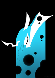 Size: 2480x3507 | Tagged: safe, artist:underpable, queen chrysalis, changeling, g4, black background, bust, crying, curved horn, eyes closed, female, high res, horn, looking down, portrait, simple background, solo, stylized