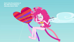 Size: 1920x1080 | Tagged: safe, screencap, pinkie pie, equestria girls, g4, my little pony equestria girls: better together, too hot to handle, ankles, barefoot, clothes, feet, female, food, geode of sugar bombs, kite, kite flying, snow cone, solo, swimsuit