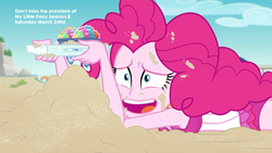 Size: 1920x1080 | Tagged: safe, screencap, pinkie pie, human, equestria girls, g4, my little pony equestria girls: better together, too hot to handle, clothes, faceplant, nailed it, open mouth, sand, snow cone, solo, swimsuit