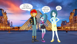 Size: 1500x850 | Tagged: safe, artist:mytri-atari, queen chrysalis, sonata dusk, sunset shimmer, changedling, equestria girls, g4, equestria guys, female, male, purified chrysalis, rule 63, sunset glare