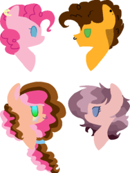 Size: 535x711 | Tagged: safe, artist:belladrawsstuff2004, cheese sandwich, pinkie pie, oc, oc:cocoa love, oc:happy heart, earth pony, pony, g4, alternate hairstyle, bust, family, female, gradient eyes, male, mare, nose piercing, nose ring, offspring, parent:cheese sandwich, parent:pinkie pie, parents:cheesepie, piercing, ship:cheesepie, shipping, simple background, straight, transparent background
