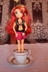 Size: 4000x6000 | Tagged: safe, artist:artofmagicpoland, sunset shimmer, equestria girls, g4, cup, doll, female, irl, photo, solo, teacup, toy