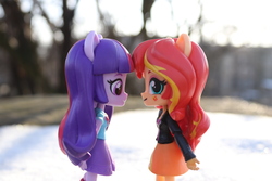 Size: 6000x4000 | Tagged: safe, artist:artofmagicpoland, sunset shimmer, twilight sparkle, alicorn, equestria girls, g4, angry, doll, equestria girls minis, female, irl, looking at each other, photo, toy, twilight sparkle (alicorn)