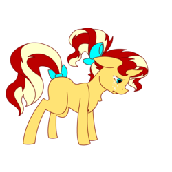 Size: 1024x1024 | Tagged: safe, artist:eggymy, sunset shimmer, pony, unicorn, g4, bow, female, filly, hair bow, simple background, solo, tail bow, transparent background, younger