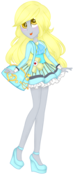 Size: 1168x2704 | Tagged: safe, artist:angelamusic13, derpy hooves, equestria girls, g4, clothes, dress, female, high heels, platform heels, platform shoes, purse, shoes, simple background, solo, tongue out, transparent background, wedge heel