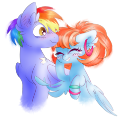 Size: 4016x3778 | Tagged: safe, artist:pinkablue, bow hothoof, windy whistles, pegasus, pony, g4, blushing, cute, ear fluff, ear piercing, earring, eyes closed, female, jewelry, laughing, male, mare, piercing, rainbow dash's parents, raised hoof, ship:windyhoof, shipping, simple background, stallion, straight, white background, younger