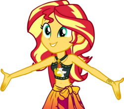 Size: 895x789 | Tagged: safe, edit, edited screencap, screencap, sunset shimmer, equestria girls, equestria girls series, g4, background removed, belly button, bikini, bracelet, clothes, hug, incoming hug, jewelry, midriff, not a vector, sarong, simple background, summer sunset, swimsuit, transparent background