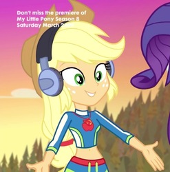 Size: 567x574 | Tagged: safe, screencap, applejack, equestria girls, g4, lost and found, my little pony equestria girls: better together, bikini, clothes, cropped, cute, female, headphones, jackabetes, solo, swimsuit