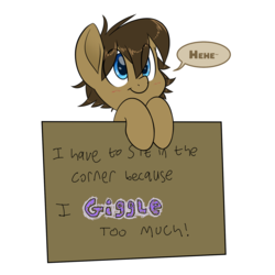 Size: 1700x1700 | Tagged: safe, artist:fluffyxai, oc, oc only, oc:spirit wind, earth pony, pony, blushing, cute, giggling, joke, meme, pony shaming, pure unfiltered evil, sign, smiling, solo