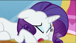 Size: 1280x720 | Tagged: safe, screencap, rarity, pony, g4, lesson zero, season 2, animated, eye shimmer, female, hub logo, marshmelodrama, open mouth, scared, solo, sound, talking, the worst possible thing, webm, worried