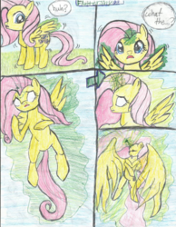 Size: 600x774 | Tagged: safe, artist:idxg101, fluttershy, alicorn, pony, g4, alicorn transformation, alicornified, ascension, dialogue, fluttercorn, growth, large wings, long hair, long mane, magic, race swap, solo, speech bubble, traditional art, transformation, wings