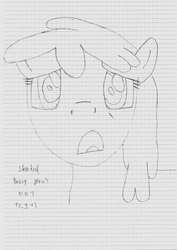 Size: 4960x7015 | Tagged: safe, artist:keksiarts, berry punch, berryshine, earth pony, pony, g4, absurd resolution, background pony, female, graph paper, mare, practice, shocked, sketch, solo, traditional art