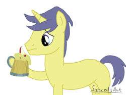 Size: 2592x1944 | Tagged: safe, artist:keksiarts, comet tail, pony, unicorn, g4, background pony, cider, digital art, male, mug, photoshop, practice, simple background, solo, stallion, tankard, transparent background