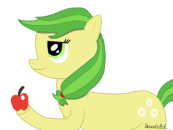 Size: 2592x1944 | Tagged: safe, artist:keksiarts, oc, oc only, oc:apple rings, pony, apple, digital art, female, food, mare, paint tool sai, simple background, solo, transparent background