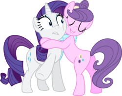 Size: 5058x4000 | Tagged: safe, artist:jeatz-axl, rarity, suri polomare, pony, g4, rarity takes manehattan, butt, confused, female, hug, personal space invasion, plot, simple background, smiling, suri booty, surprised, transparent background