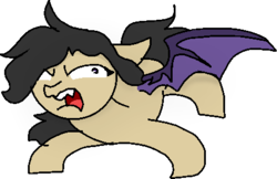 Size: 448x291 | Tagged: safe, artist:nootaz, oc, oc only, oc:darkius wolficus, bat pony, pony, angry, autistic screeching, bat pony oc, derp, simple background, solo, transparent background