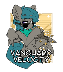 Size: 2100x2400 | Tagged: safe, artist:bbsartboutique, oc, oc:vanguard velocity, aviator sunglasses, badge, bits, clothes, con badge, high res, scarf, simple background, smug, sunglasses, transparent background