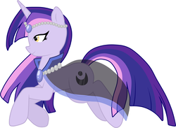 Size: 2112x1546 | Tagged: safe, artist:twokidsonamission, oc, oc only, pony, unicorn, cape, circlet, clothes, female, gem, jumping, lidded eyes, mare, purple, see-through, simple background, smiling, solo, white background