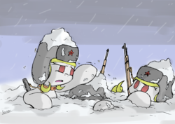 Size: 4093x2894 | Tagged: safe, artist:patoriotto, oc, oc:object866, gun, hat, rifle, snow, soldiers, weapon