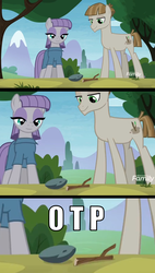 Size: 664x1169 | Tagged: safe, edit, edited screencap, screencap, boulder (g4), maud pie, mudbriar, twiggy, g4, the maud couple, cargo ship, crack shipping, joke shipping, meme, otp, ship:stick and stone, shipping, shipping fuel, smiling, text, when she smiles