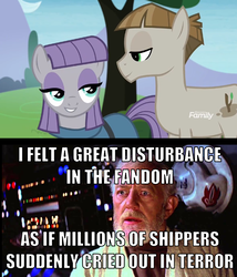 Size: 1178x1375 | Tagged: safe, edit, edited screencap, screencap, maud pie, mudbriar, earth pony, pony, g4, the maud couple, clothes, discovery family logo, dress, female, male, meme, obi wan kenobi, ship:maudbriar, shipping, smiling, star wars, straight, text