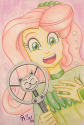 Size: 800x1191 | Tagged: safe, artist:mayorlight, fluttershy, equestria girls, equestria girls series, g4, so much more to me, colored pencil drawing, female, looking at you, microphone, open mouth, solo, traditional art
