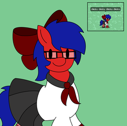 Size: 2596x2568 | Tagged: safe, artist:thebadbadger, oc, oc:phire demon, earth pony, pony, pony town, clothes, high res, school uniform