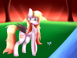 Size: 4000x3000 | Tagged: safe, artist:tomboygirl45, oc, oc only, oc:ember (cinnamontee), pegasus, pony, female, flower, mare, solo, two toned wings