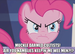 Size: 970x692 | Tagged: safe, edit, screencap, pinkie pie, earth pony, pony, g4, not asking for trouble, angry, cropped, female, image macro, meme, old man henderson, solo