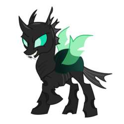 Size: 550x550 | Tagged: safe, artist:ashidaru, changeling, fangs, simple background, solo, transparent background