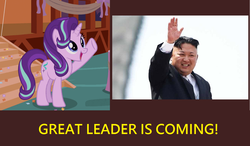 Size: 1194x696 | Tagged: safe, starlight glimmer, human, pony, unicorn, g4, my little pony: friendship is magic, the maud couple, female, irl, irl human, kim jong-un, male, mare, north korea, photo, stalin glimmer